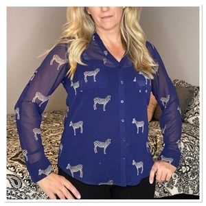 Express Sz M Portofino Zebra Blouse Medium Royal Blue